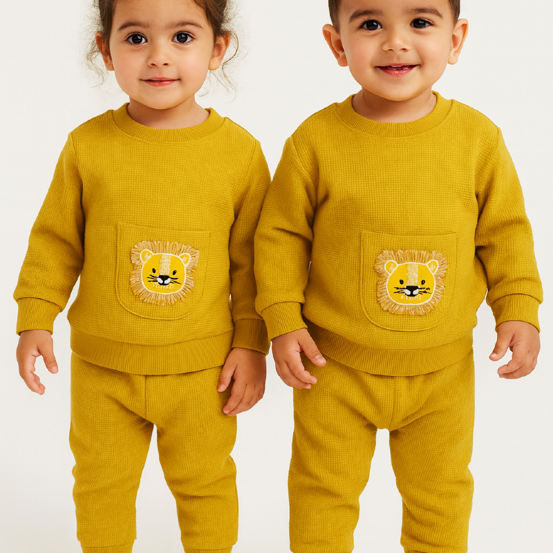 1037 بلوز شلوار شیر بیسکویتی پنبه ، پک پنج عددی ( ۱ تا ۵ سال )