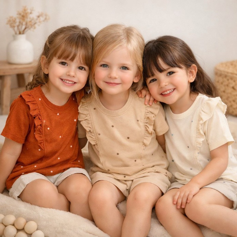 3007 تیشرت دوطرف چین دخترانه ، پک سه عددی 