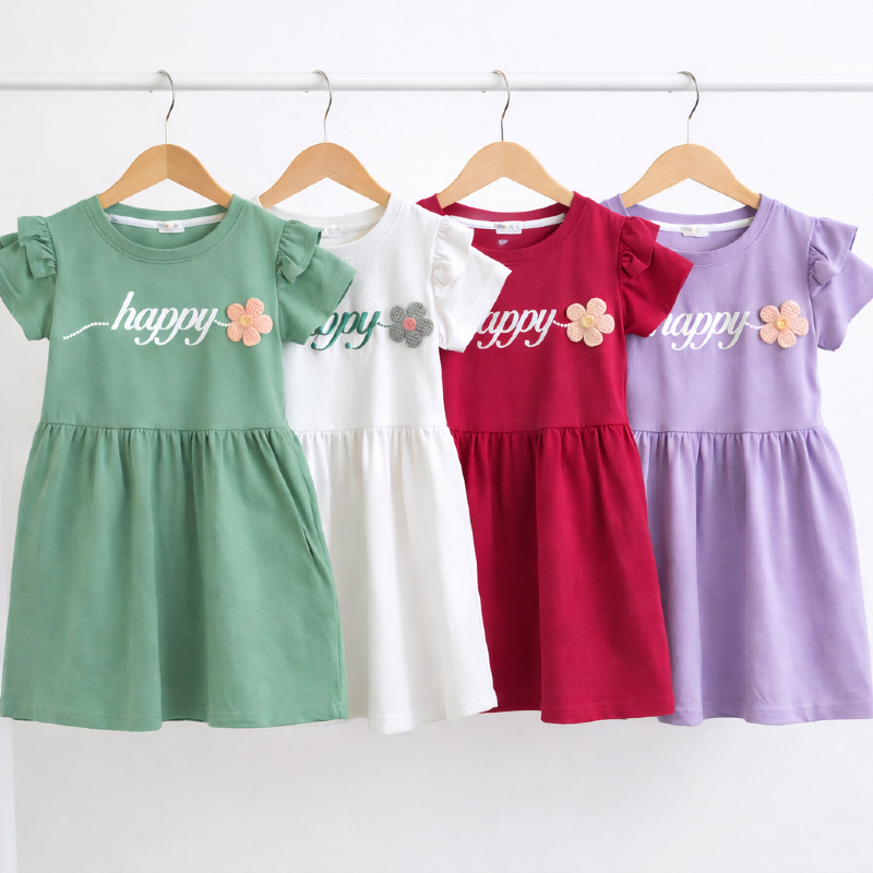 1029 سارافون های گلدار آستین چین دخترانه ، پک دو عددی