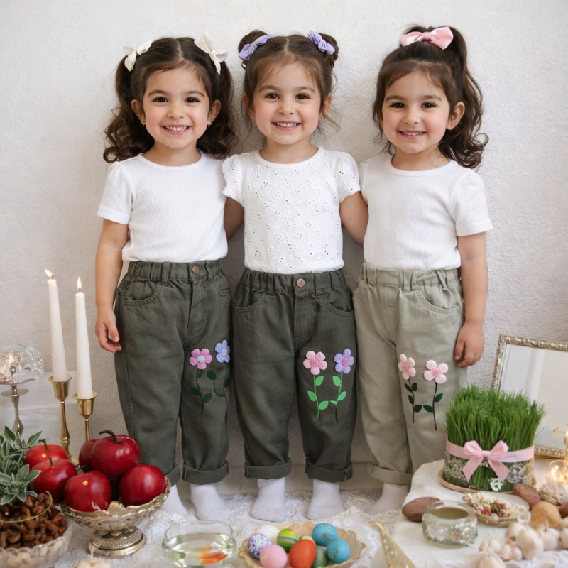 6027 شلوار کتان گلدار پنبه 5 الی 8 سال (پک4عددی)