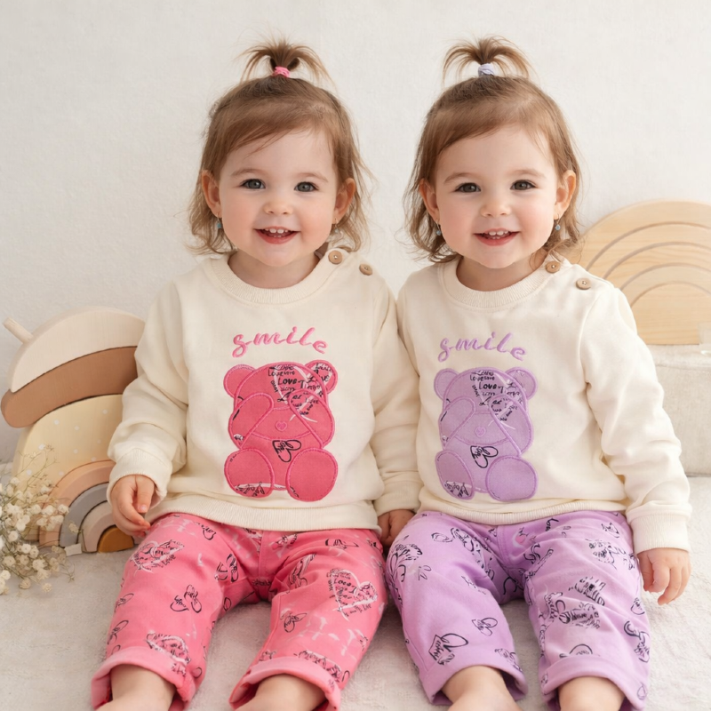 (کد 1003) بلوز شلوار نقلی چوبکاری تدی smail گلدوزی ( پک چهار عددی)