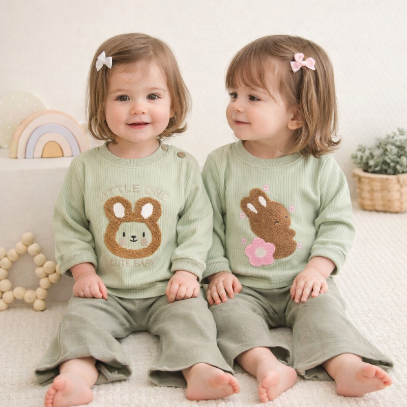 1010 بلوز ریلی پنبه و شلوار کتان (چوبکاری) ۶ الی ۲۴ ماه