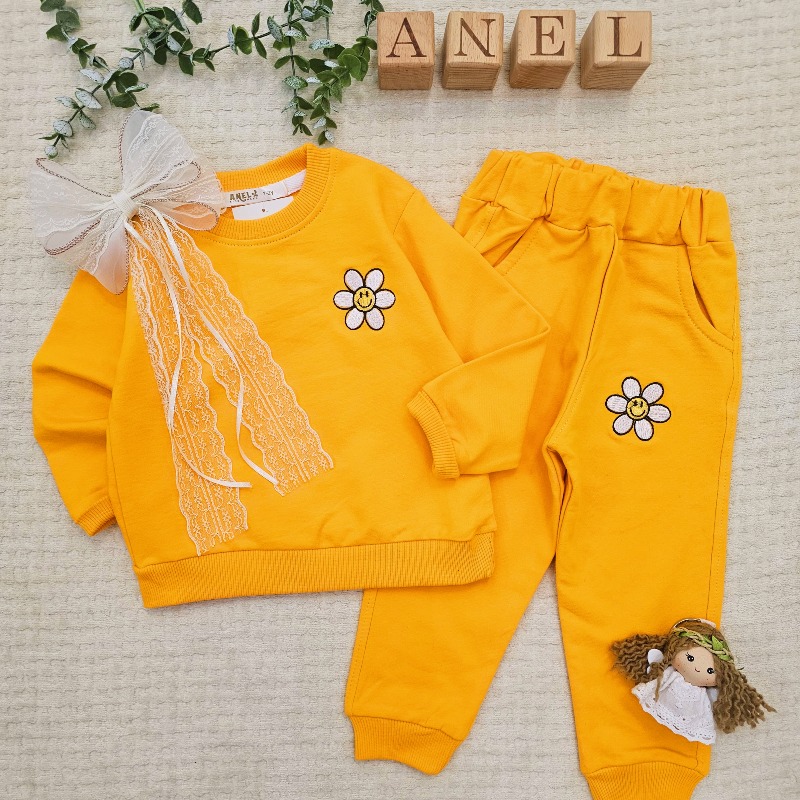 1029 بلوز و شلوار نقلی بابونه گلدوزی دخترانه ، پک پنج عددی ،1 سال تا 5 سال 