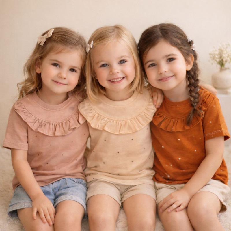 3006 تیشرت یقه چین دخترانه ، پک 3عددی