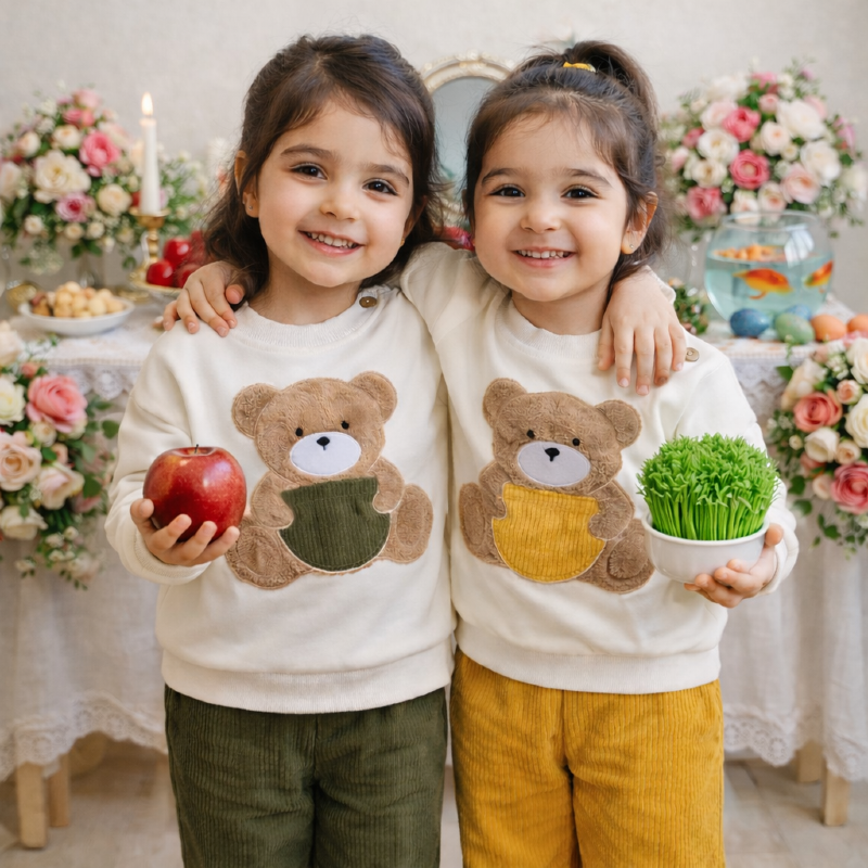 1035 بلوز و شلوار چوبکاری تدی جیب دار شلوار کبریتی  ، 6 ماه تا 24 ماه ( پک چهار عددی )