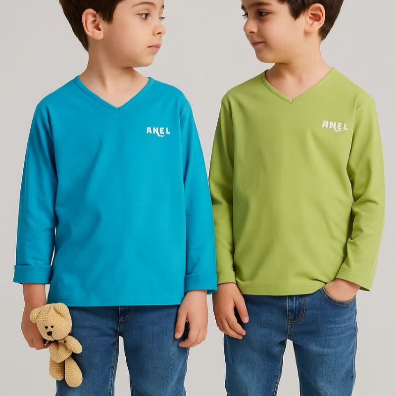 3003 ، بلوز آستین بلند تک یقه کوبایی ، پنبه یکرو ، پک های دو عددی 