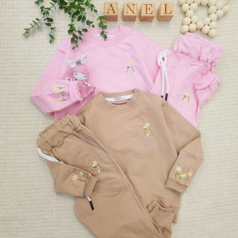 6001 بلوز شلوار دورس آستین گلدوزی بابونه دخترانه