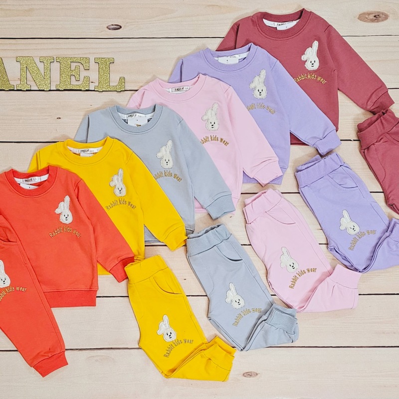 بلوز شلوار دورس rabbit گلدوزی سایز 1 تا 6 سال (کد 1012 ) پک۵عددی 