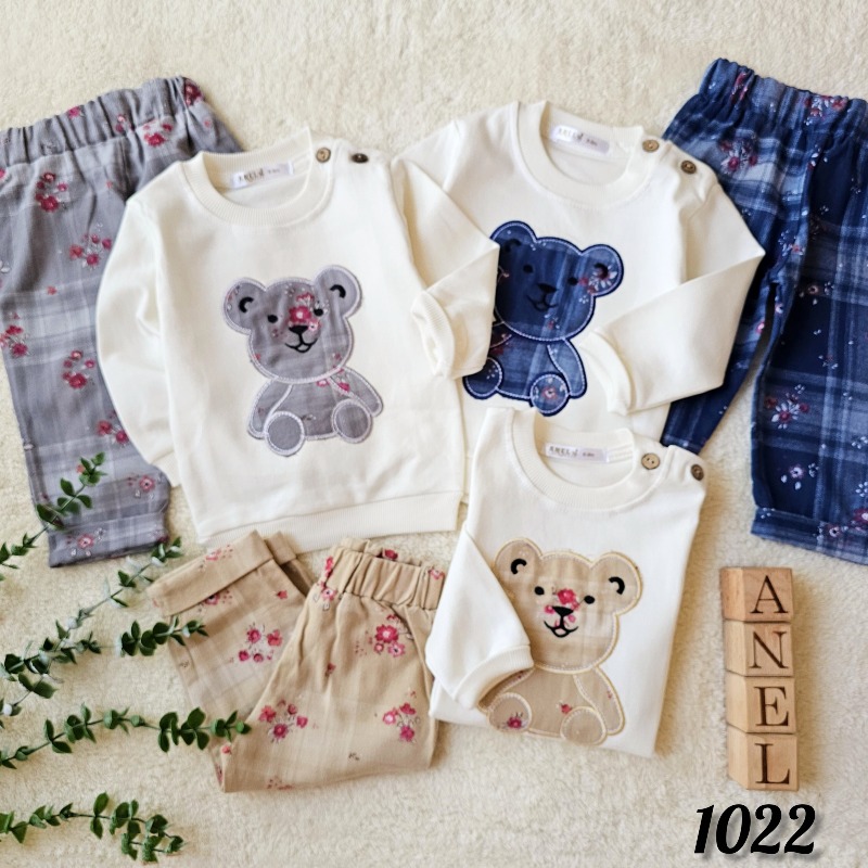 1022 بلوز شلوار خرسی خندان چوبکاری شلوار کتان (پک۴عددی)