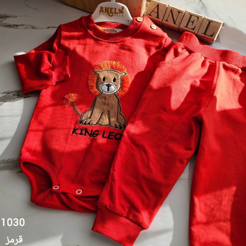 1030بادی شلوار چوبکاری شیر king گلدوزی ,پک چهار عددی 6 ماه تا2 سال  