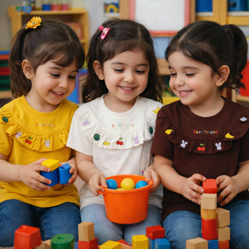 3010 تیشرت یقه چین  میوه ای دخترانه ، پک سه عددی