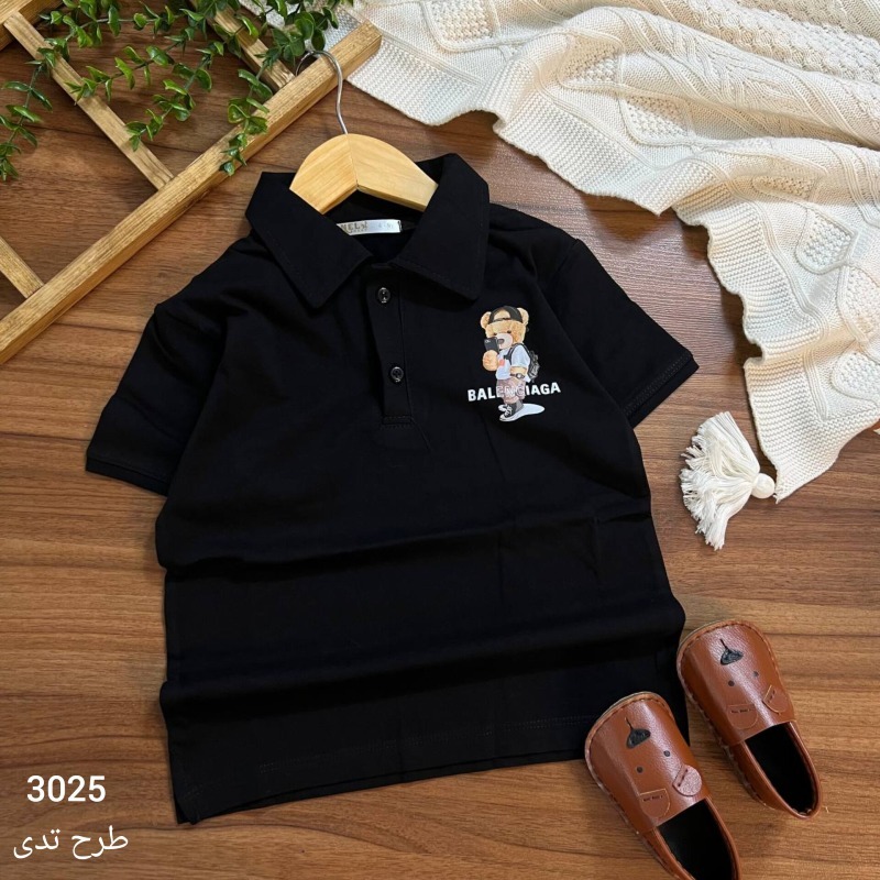 3025 تیشرت یقه انگلیسی مشکی 60-65 ، پک دو عددی 