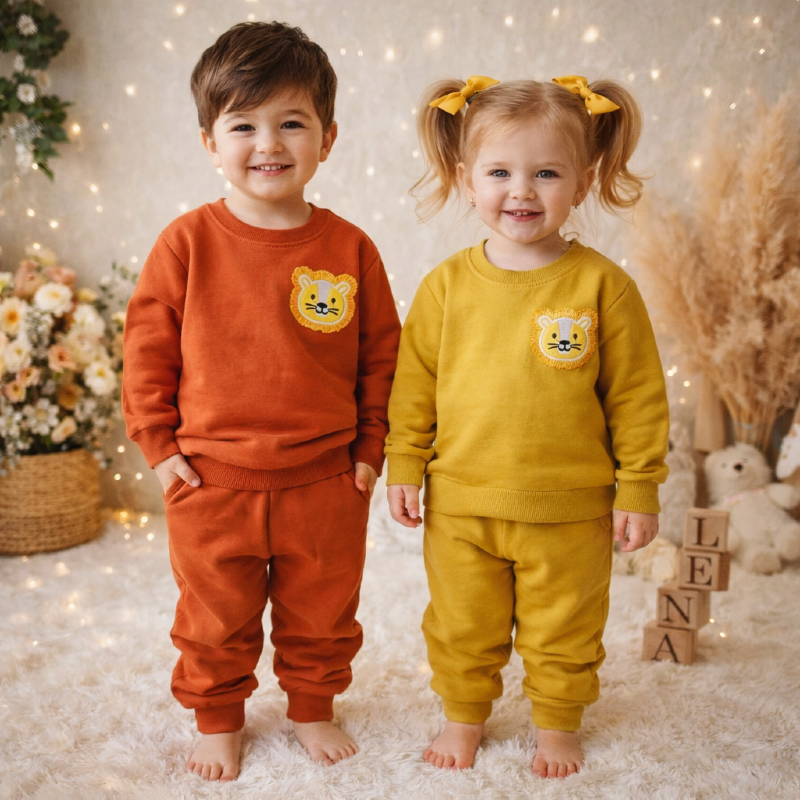 بلوز شلوار دورس گلدوزی شیر سایز 1 تا 5سال (کد 1023 ) پک۵ عددی